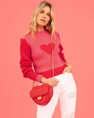 Heart Peach Round Neck Pullover Knitted Sweater