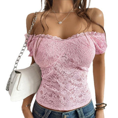 Lace Top Sexy Cutout Bare Midriff Slim Fit Off-shoulder