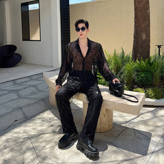 Nightclub Sequins Sequin Suit Men's Heavy Craft Tassel Straight-leg Pants Shirt