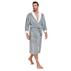 RONGTAI Men's Plush Long Bathrobe, Soft And Warm, Full Length, Shawl Collar, Fleece