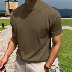 Korean Style Base Shirt Men's Solid Color Turtleneck Short Sleeve T-shirt
