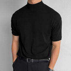 Korean Style Base Shirt Men's Solid Color Turtleneck Short Sleeve T-shirt