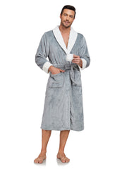 RONGTAI Men's Plush Long Bathrobe, Soft And Warm, Full Length, Shawl Collar, Fleece