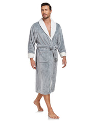 RONGTAI Men's Plush Long Bathrobe, Soft And Warm, Full Length, Shawl Collar, Fleece