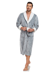 RONGTAI Men's Plush Long Bathrobe, Soft And Warm, Full Length, Shawl Collar, Fleece