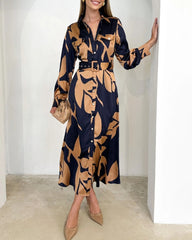 Women's Printed Waist-controlled Long-sleeved Dress
