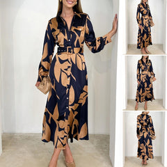 Women's Printed Waist-controlled Long-sleeved Dress