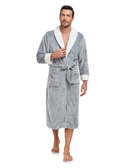 RONGTAI Men's Plush Long Bathrobe, Soft And Warm, Full Length, Shawl Collar, Fleece