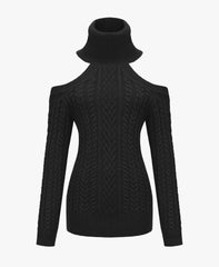 Twist Knit Strapless Lace-up Slim-fit Turtleneck Dress