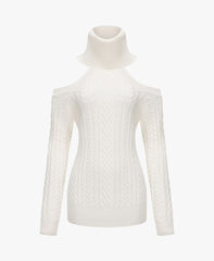 Twist Knit Strapless Lace-up Slim-fit Turtleneck Dress