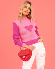 Heart Peach Round Neck Pullover Knitted Sweater