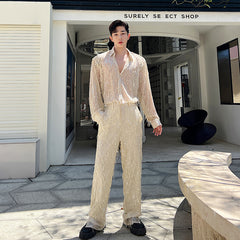 Nightclub Sequins Sequin Suit Men's Heavy Craft Tassel Straight-leg Pants Shirt