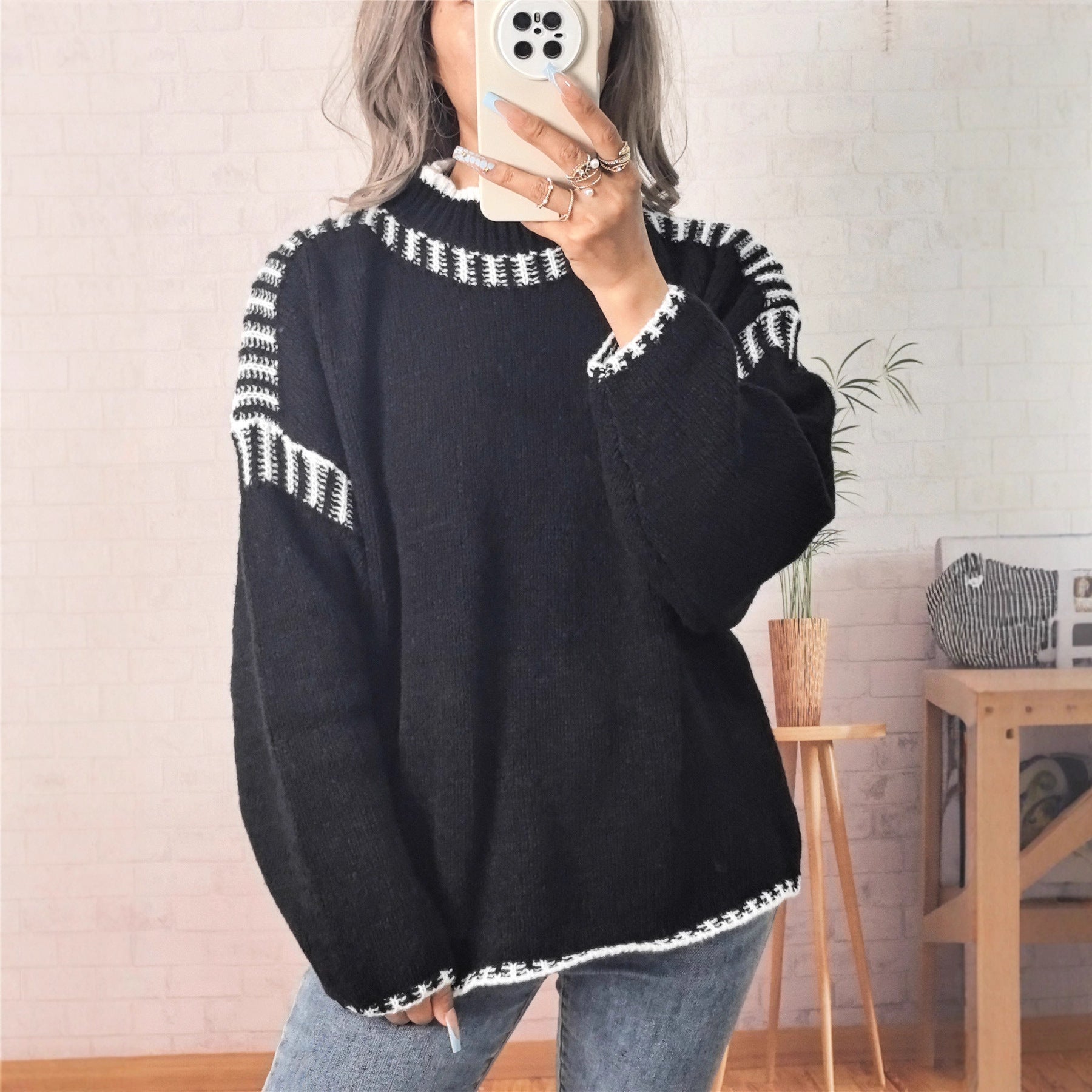 Leisure Pullover Half Turtleneck Knitted Sweater For Women