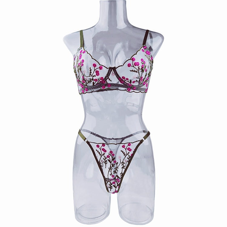 Bra Embroidery Floral Comfortable Soft Multi-color Underwear For Women