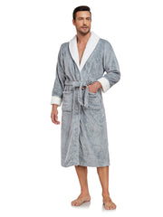 RONGTAI Men's Plush Long Bathrobe, Soft And Warm, Full Length, Shawl Collar, Fleece