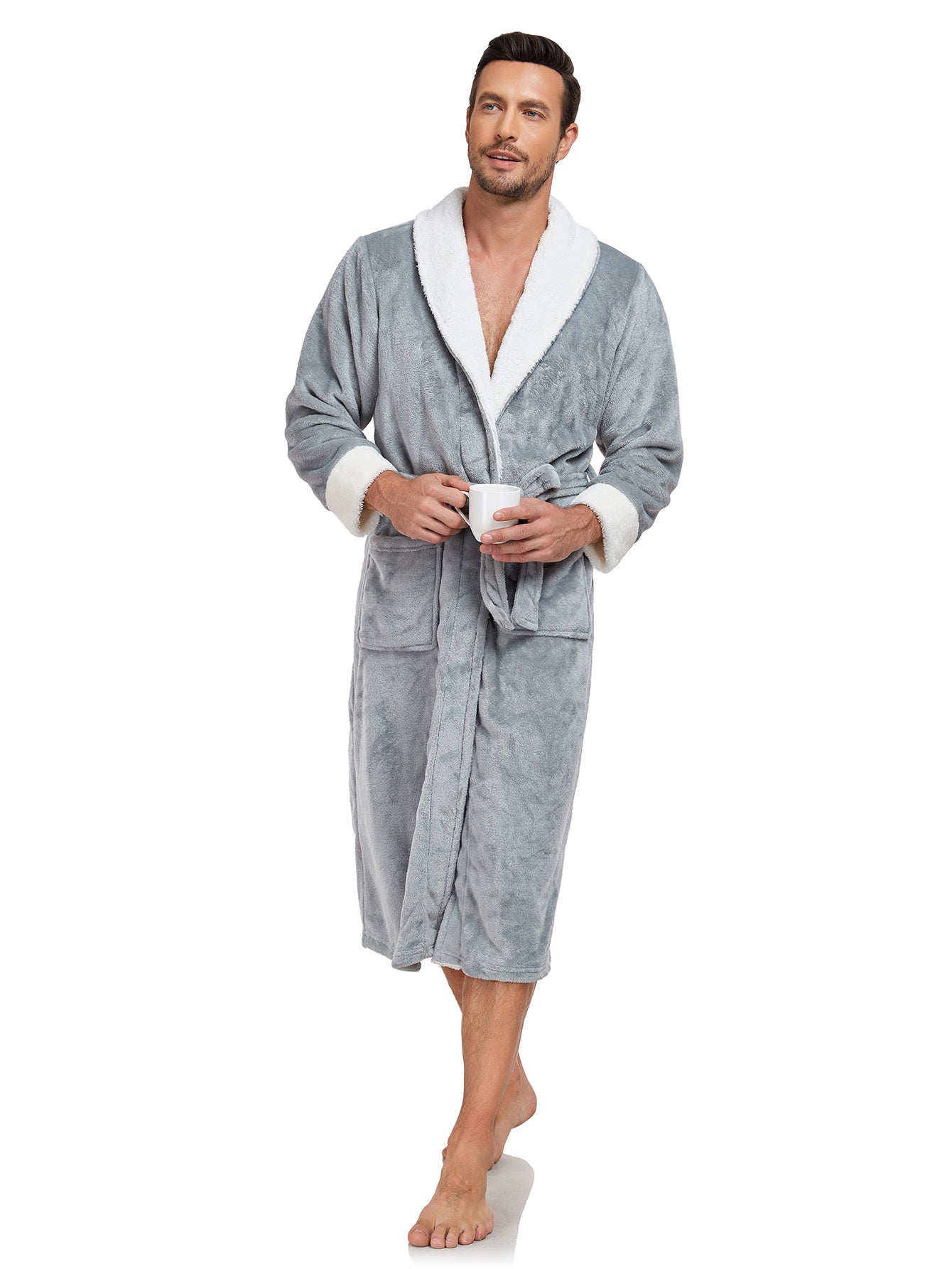 RONGTAI Men's Plush Long Bathrobe, Soft And Warm, Full Length, Shawl Collar, Fleece