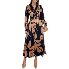 Women's Printed Waist-controlled Long-sleeved Dress