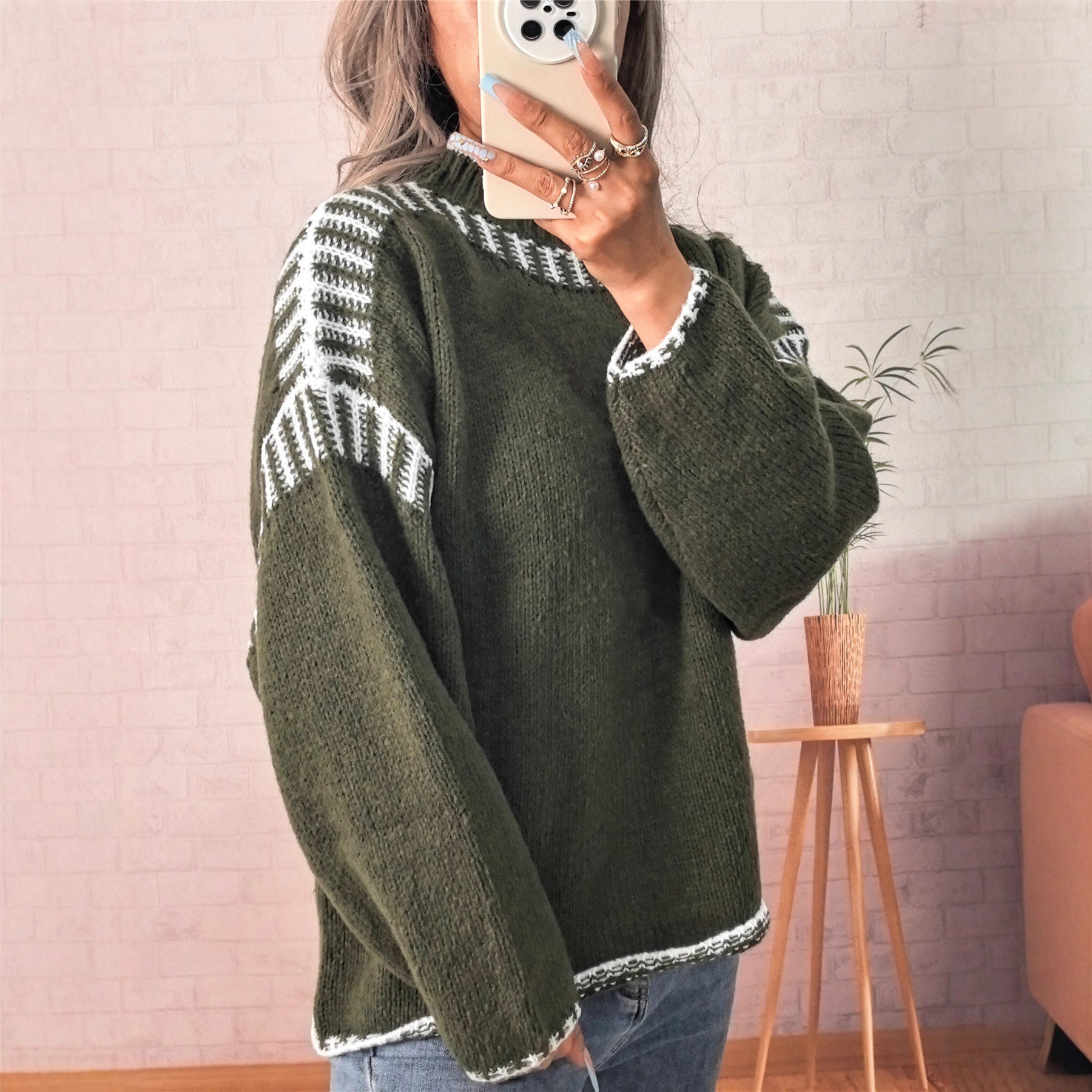 Leisure Pullover Half Turtleneck Knitted Sweater For Women
