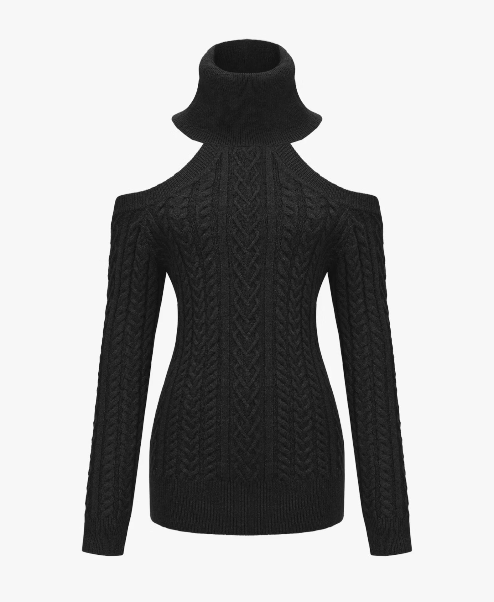 Twist Knit Strapless Lace-up Slim-fit Turtleneck Dress