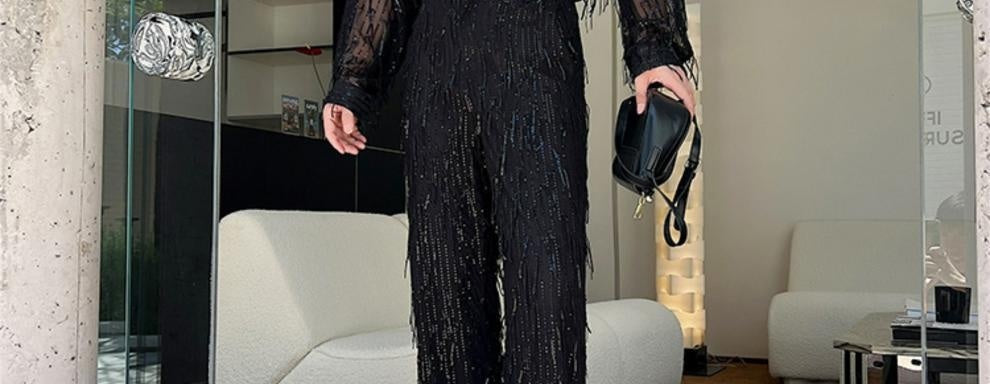 Nightclub Sequins Sequin Suit Men's Heavy Craft Tassel Straight-leg Pants Shirt